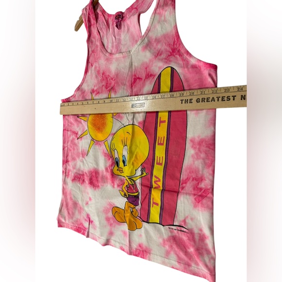 Vintage 1997 Tweety Bird Looney Tunes Tank Top Tie Dye Racer Back Pink Size XL - Picture 6 of 7